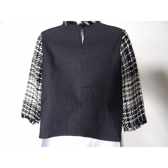 Zara Basic Collection XS Tunic Top Tweed Fringe Patchwork TopBlue Artsy - Picture 4 of 9